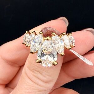 New Vintage Old Stock 14K Gold Electroplated Ring With Pear And Marquise CZ